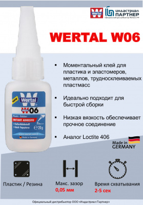 WERTAL W06, 20 г Клей цианоакрилатный низкой вязкости (Аналог LOCTITE 406)